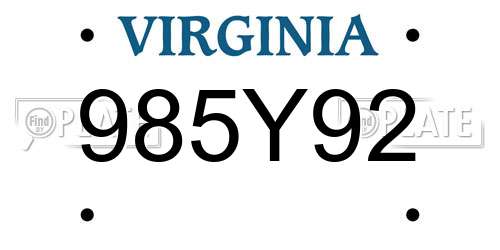 985Y92 Virginia License Plate