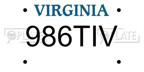 986TIV Virginia License Plate