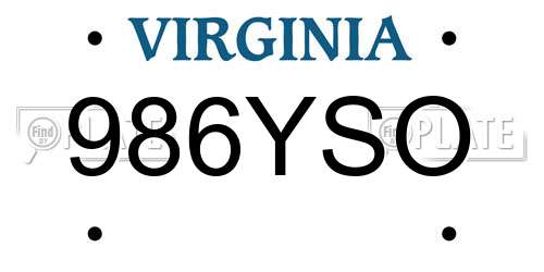 986YSO Virginia License Plate