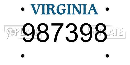 987398 Virginia License Plate