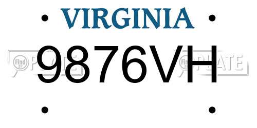 9876VH Virginia License Plate