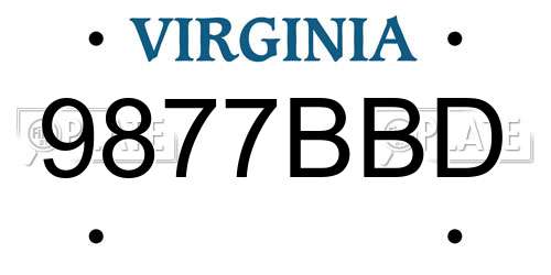 9877BBD Virginia License Plate