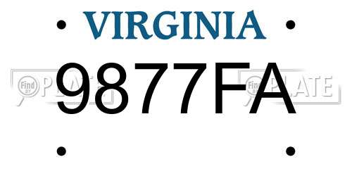 9877FA Virginia License Plate