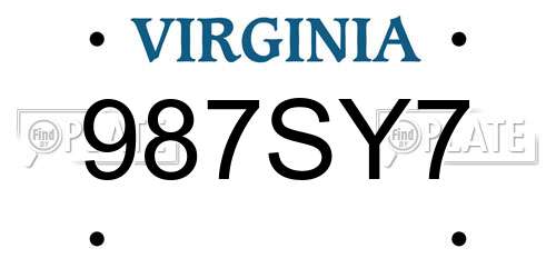 987SY7 Virginia License Plate