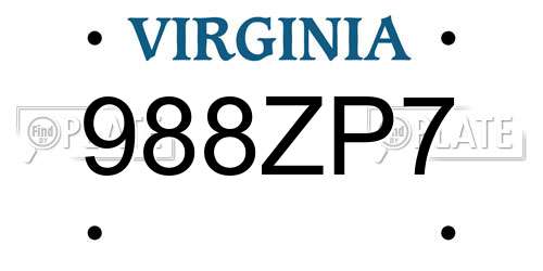 988ZP7 Virginia License Plate