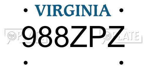 988ZPZ Virginia License Plate