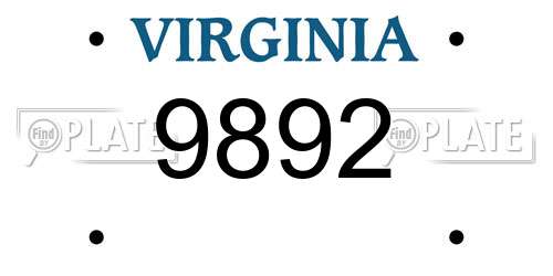 9892 Virginia License Plate