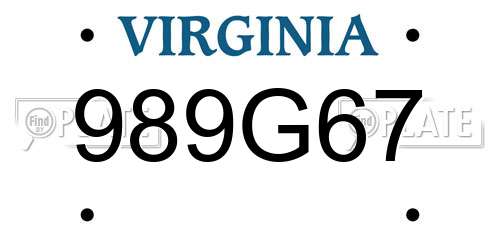 989G67 Virginia License Plate
