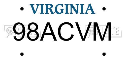 98ACVM Virginia License Plate