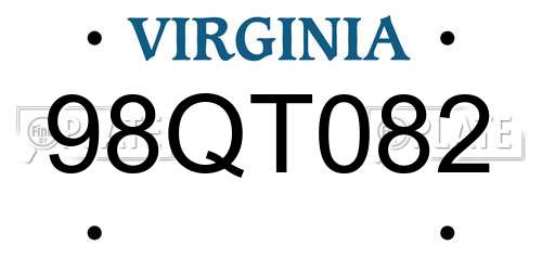 98QT082 Virginia License Plate