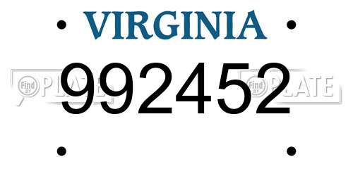 992452 Virginia License Plate