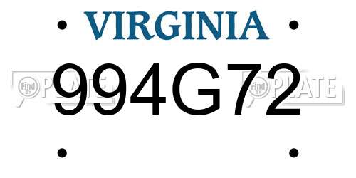 994G72 Virginia License Plate