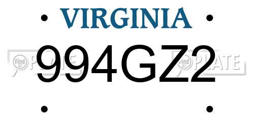994GZ2 Virginia License Plate