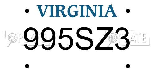 995SZ3 Virginia License Plate