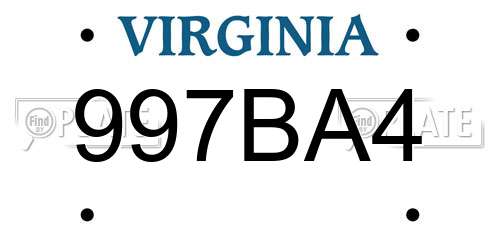 997BA4 Virginia License Plate