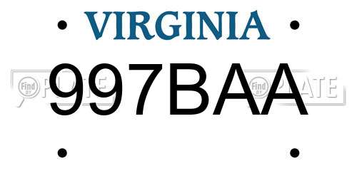 997BAA Virginia License Plate
