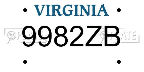 9982ZB Virginia License Plate