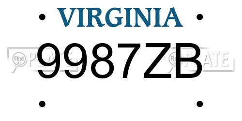 9987ZB Virginia License Plate