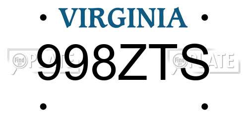 998ZTS Virginia License Plate