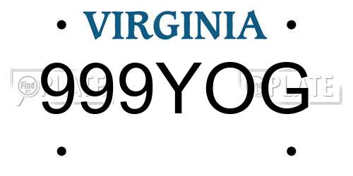 999YOG Virginia License Plate