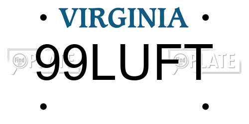 99LUFT Virginia License Plate