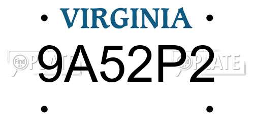9A52P2 Virginia License Plate