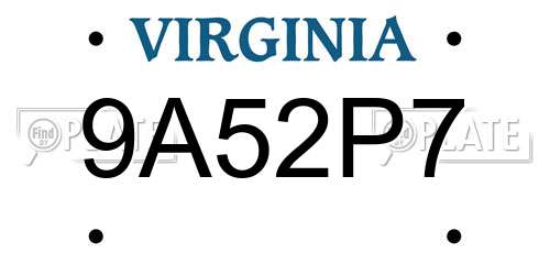 9A52P7 Virginia License Plate