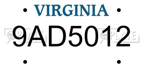 9AD5012 Virginia License Plate