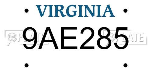 9AE285 Virginia License Plate