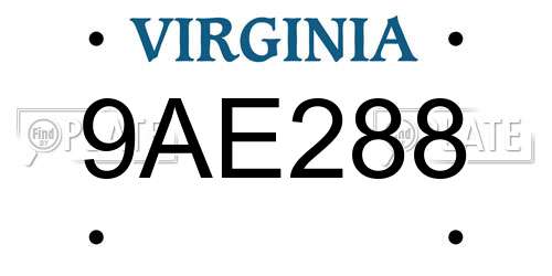 9AE288 Virginia License Plate