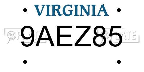 9AEZ85 Virginia License Plate