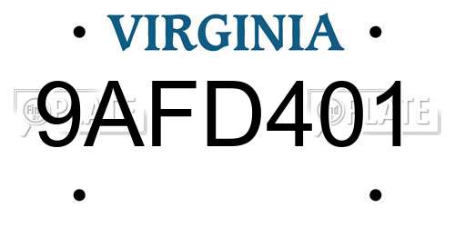9AFD401 Virginia License Plate