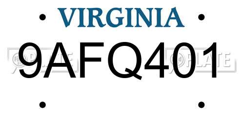 9AFQ401 Virginia License Plate