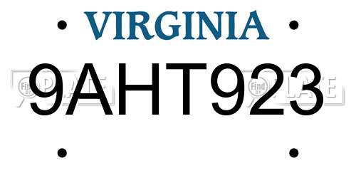 9AHT923 Virginia License Plate