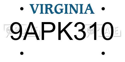 9APK310 Virginia License Plate
