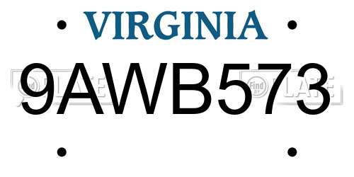 9AWB573 Virginia License Plate