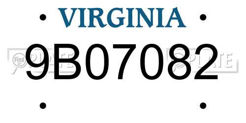 9B07082 Virginia License Plate