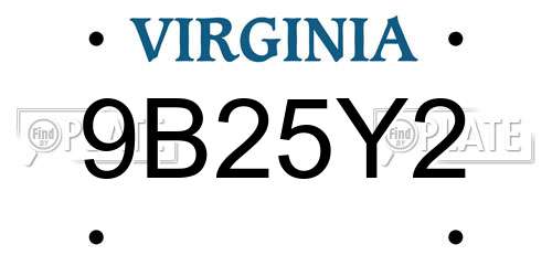 9B25Y2 Virginia License Plate