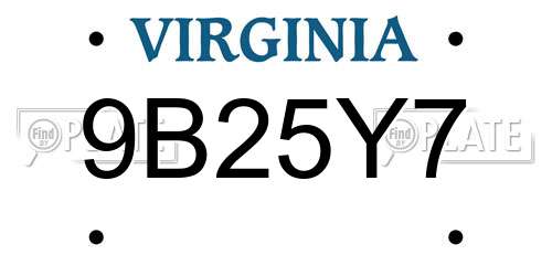 9B25Y7 Virginia License Plate