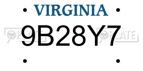 9B28Y7 Virginia License Plate