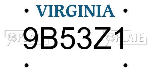 9B53Z1 Virginia License Plate