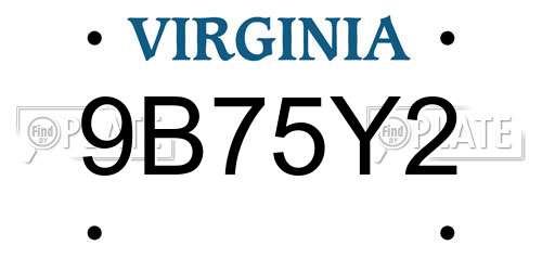 9B75Y2 Virginia License Plate