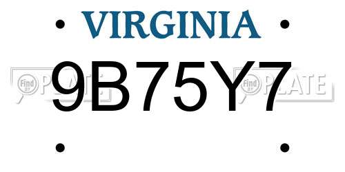 9B75Y7 Virginia License Plate