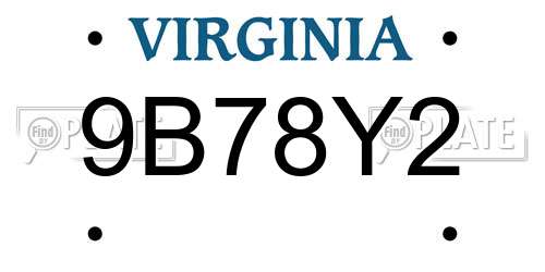 9B78Y2 Virginia License Plate