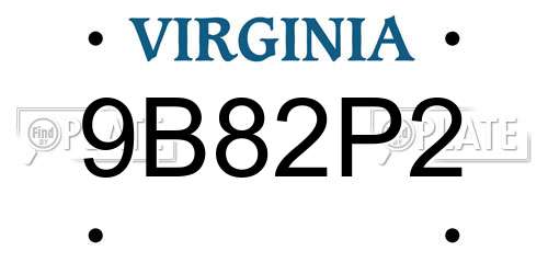 9B82P2 Virginia License Plate