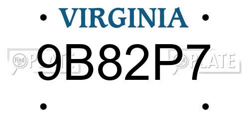 9B82P7 Virginia License Plate