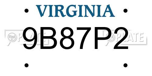 9B87P2 Virginia License Plate
