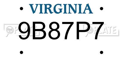 9B87P7 Virginia License Plate