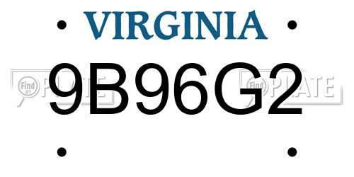 9B96G2 Virginia License Plate