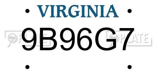 9B96G7 Virginia License Plate